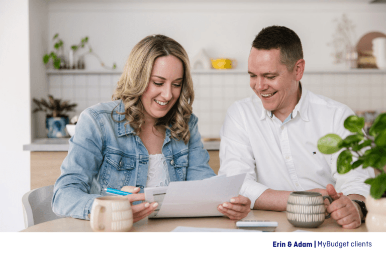 MyBudget clients Erin and Adam using a personal budget to plan their finances and work towards their financial goals.